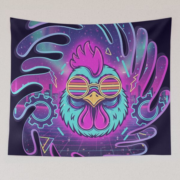 Item preview, Neon Rooster Vibes | Synthwave Vaporwave Retro Chicken designed and sold by MerchYouSearch.