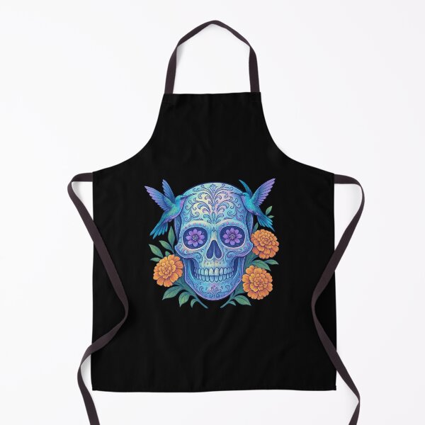 Item preview, Sugar Skull with Hummingbirds and Marigolds designed and sold by LaNadaYFundante.