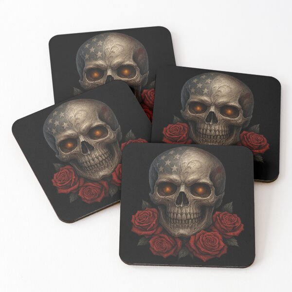 Item preview, Patriotic Skull with Red Roses designed and sold by LaNadaYFundante.