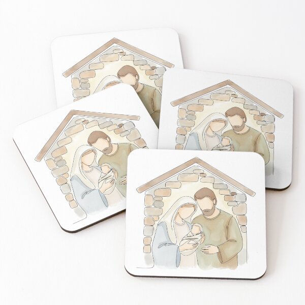 Item preview, Minimalist one line Nativity in Stable Christmas watercolor designed and sold by Seeds of Change.