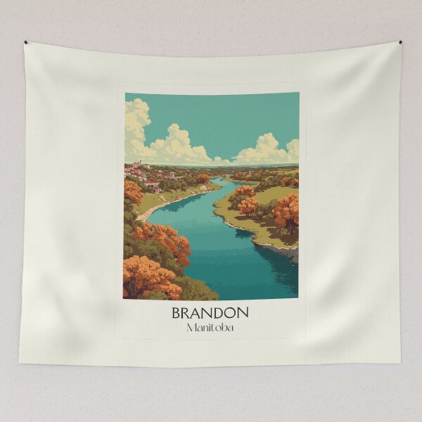 Item preview, Brandon Manitoba Cityscape | Assiniboine River Art Print designed and sold by TuncGK.
