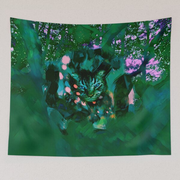 Item preview,  MY MAGICAL AUTUMN - CAT IN TREE IN SHADES OF EMERALD GREEN, PALE BLUE, ORANGE AND PINK designed and sold by Most1234.