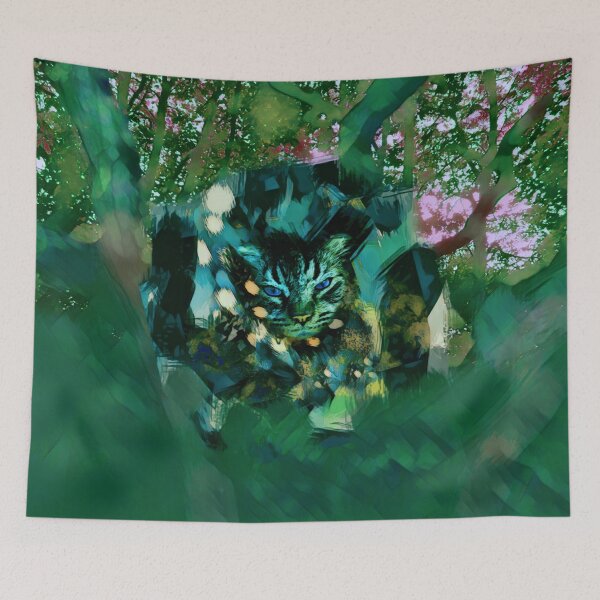 Item preview, MY MAGICAL AUTUMN - CAT IN TREE IN SHADES OF BLUE SAGE, TURQUOISE, BLUE, ORANGE AND SOFT ROSE PINK  designed and sold by Most1234.