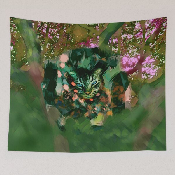 Item preview, MY MAGICAL AUTUMN - CAT IN TREE IN SHADES OF LIGHT ARMY GREEN, ORANGE, BROWN AND ROSE PINK designed and sold by Most1234.