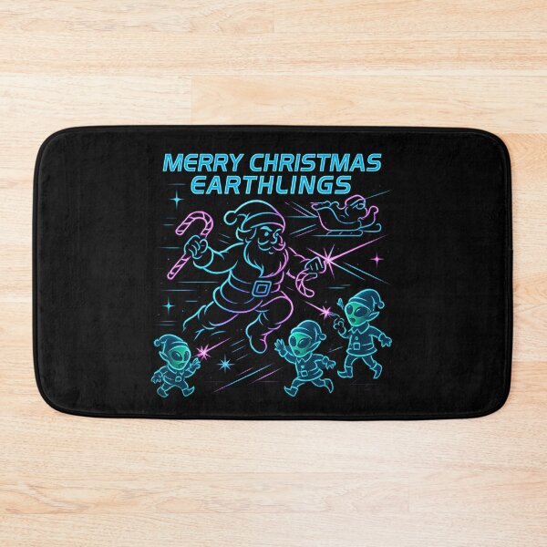Item preview, Merry Christmas Earthlings – Neon Sci-Fi Santa & Alien Elves designed and sold by AddictiveDesign.