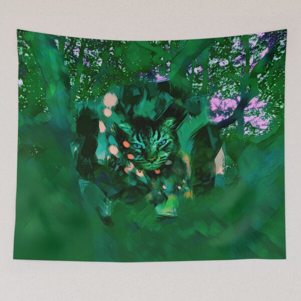 Item preview, MY MAGICAL AUTUMN - CAT IN TREE IN SHADES OF SHAMROCK AND EMERALD GREEN, TEAL,ORANGE AND PINK designed and sold by Most1234.