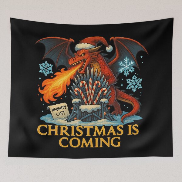 Item preview, Christmas Is Coming – Fire-Breathing Dragon on Candy Cane Throne designed and sold by AddictiveDesign.