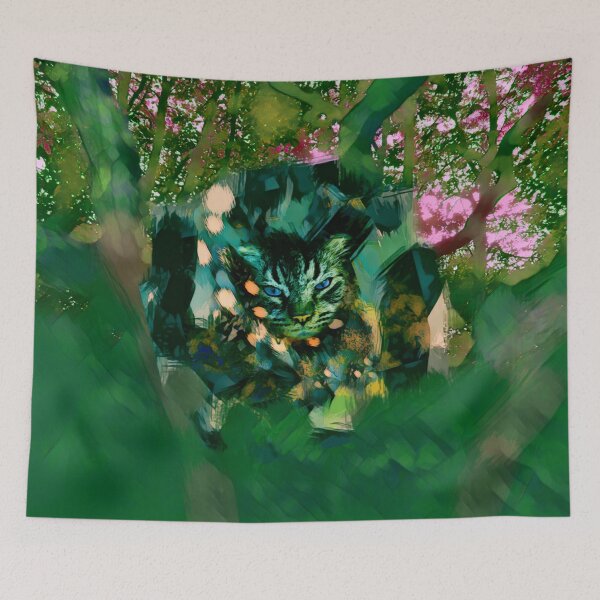 Item preview, MY MAGICAL AUTUMN - CAT IN TREE IN SHADES OF PALE GREEN, PALE BURGUNDY, BLUE, ORANGE AND PINK designed and sold by Most1234.