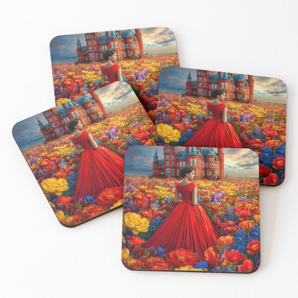 Item preview, Elegant Woman in Red Among Vibrant Flower Fields designed and sold by Artessie.