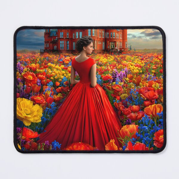 Item preview, Elegant Woman in Red Among Vibrant Flower Fields designed and sold by Artessie.