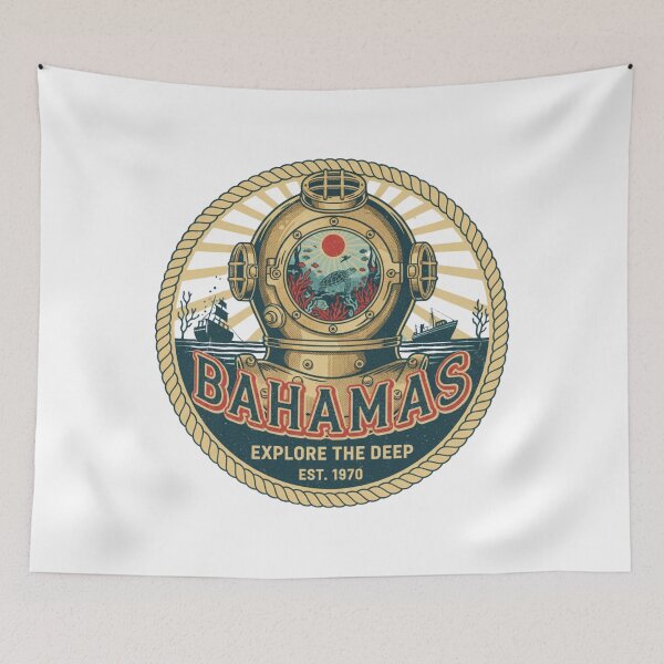 Item preview, Bahamas Deep Sea Retro Dive - Vintage Nautical Explorer & Turtle Design designed and sold by Wear Sculpt.