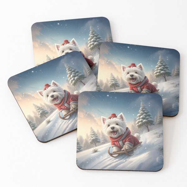 Item preview, Happy Westie Dog Sledding in Snow - Cute Winter Christmas Puppy Ride designed and sold by skibreck.