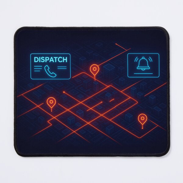 Item preview, Neon Dispatch City Map – Futuristic Emergency Route Interface designed and sold by PrometheusStyle.