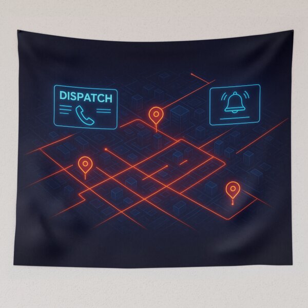 Item preview, Neon Dispatch City Map – Futuristic Emergency Route Interface designed and sold by PrometheusStyle.