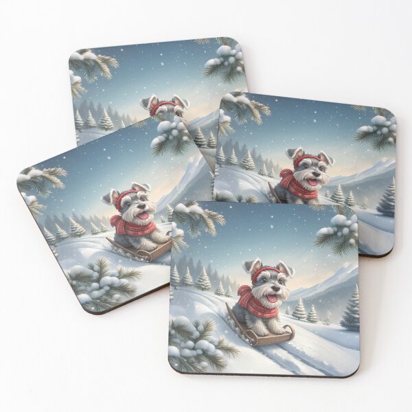 Item preview, Cute Miniature Schnauzer Dog Sledding in Snowy Mountains - Christmas Holiday Pet designed and sold by skibreck.