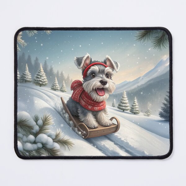 Item preview, Cute Miniature Schnauzer Dog Sledding in Snowy Mountains - Christmas Holiday Pet designed and sold by skibreck.