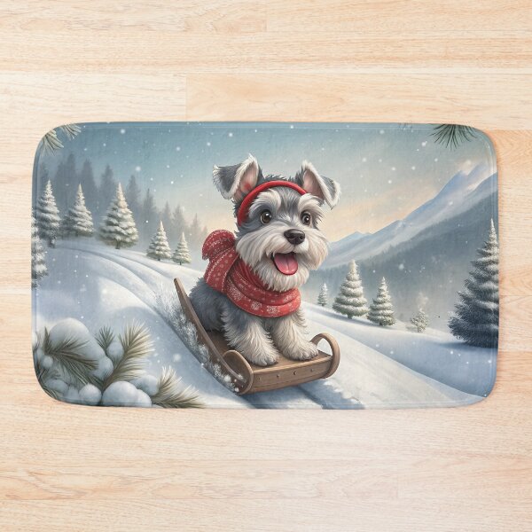 Item preview, Cute Miniature Schnauzer Dog Sledding in Snowy Mountains - Christmas Holiday Pet designed and sold by skibreck.
