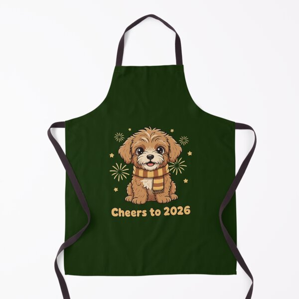 Item preview, Happy New Year 2026 - Cute Puli Puppy wearing Striped Scarf designed and sold by The Real Life Symphony.