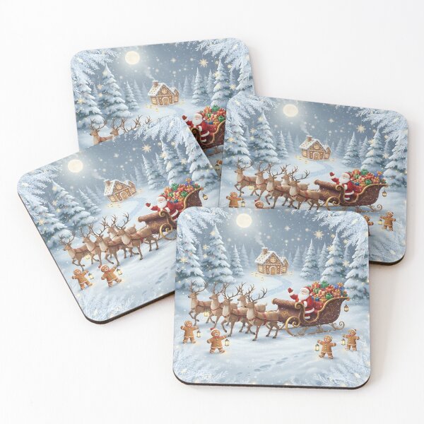 Item preview, Santa’s Sleigh Ride with Reindeer, Gingerbread Lanterns & Snowy Cottage designed and sold by FusionGaze.