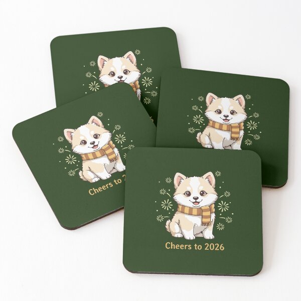 Item preview, Happy New Year 2026 - Cute American Eskimo Puppy wearing Striped Scarf designed and sold by The Real Life Symphony.