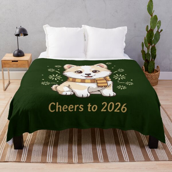 Item preview, Happy New Year 2026 - Cute American Eskimo Puppy wearing Striped Scarf designed and sold by The Real Life Symphony.