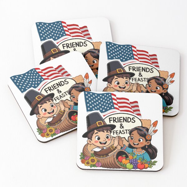 Item preview, Thanksgiving Celebration – Pilgrim Man and Native Woman with USA Flag designed and sold by MiracleDroplet.