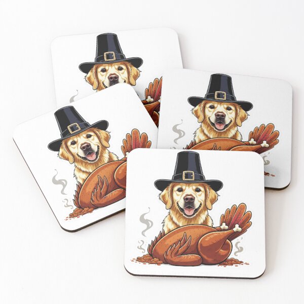 Item preview, Thanksgiving Golden Retriever in Hat Sitting Above Turkey designed and sold by MiracleDroplet.