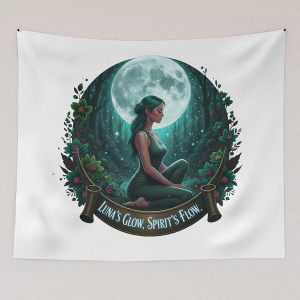 Item preview, Luna's Glow Mystic Emerald Yoga Meditation Moon Night Forest Art designed and sold by BoldBloomArt.