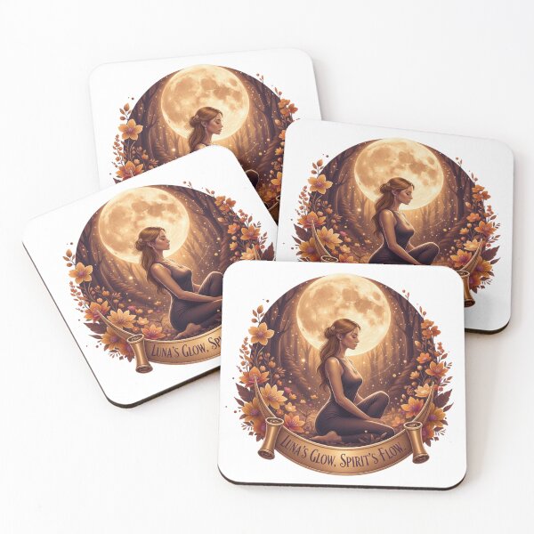Item preview, Luna's Glow Spirit's Flow Gold Orange Yoga Meditation Moon Art designed and sold by BoldBloomArt.