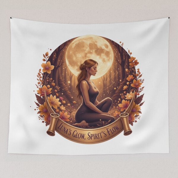 Item preview, Luna's Glow Spirit's Flow Gold Orange Yoga Meditation Moon Art designed and sold by BoldBloomArt.