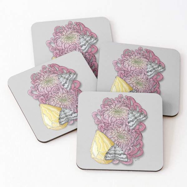 Item preview, November Birth Flower- Pink Chrysanthemums with November Moth and Topaz designed and sold by Marguerite Artistry.