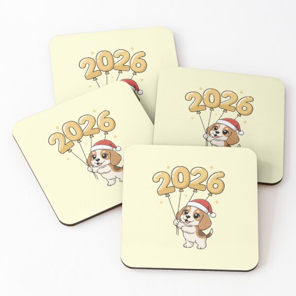 Item preview, Happy New Year 2026 - Cute Christmas Beagle Puppy Holding 2026 Balloons designed and sold by The Real Life Symphony.