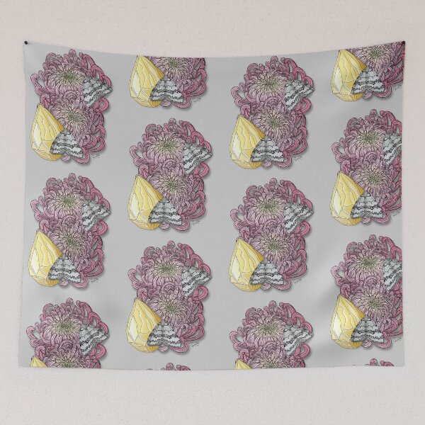 Item preview, November Birth Flower- Pink Chrysanthemums with November Moth and Topaz designed and sold by Marguerite Artistry.