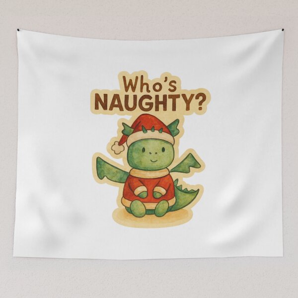Item preview, Who’s Naughty? – Cute Christmas Dragon Watercolor Design designed and sold by GusiaTreasures.