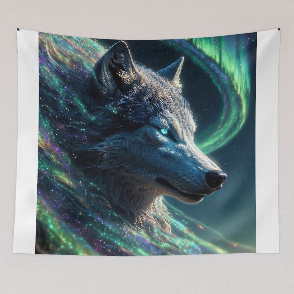 Item preview, Aurora Wolf Spirit – Northern Lights Majestic Wolf designed and sold by CosmicLionPrints.