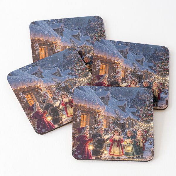 Item preview, Christmas Caroling Kids in a Snowy Village – Holiday Art designed and sold by AspisArtworks.