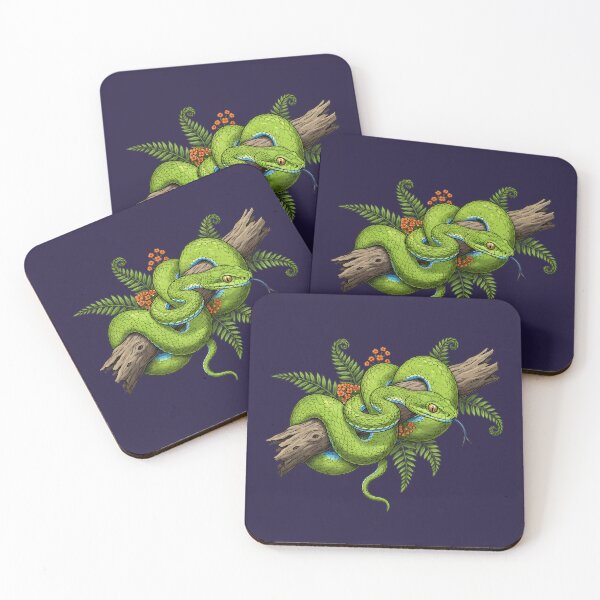 Item preview, Green Cat Snake with Woodland Ferns designed and sold by BirdsnStuff.