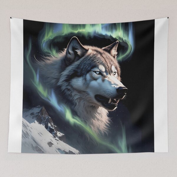 Item preview, Fierce Aurora Wolf Howling – Angry Northern Lights Wolf designed and sold by CosmicLionPrints.