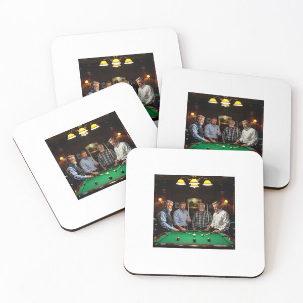 Item preview, The Pool Hall – Four Friends Enjoying Weekly Pool Games | Vintage-Inspired Pool Art Print by WhimsyByPaul designed and sold by WhimsyByPaul.redbubble.com.