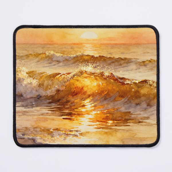 Item preview, Golden Sparkling Ocean Sunset Waves designed and sold by Shawnsonartshop.