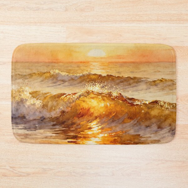 Item preview, Golden Sparkling Ocean Sunset Waves designed and sold by Shawnsonartshop.
