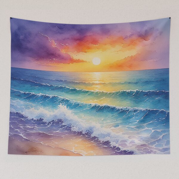 Item preview, Watercolor Sparkling Ocean Sunset Waves designed and sold by Shawnsonartshop.