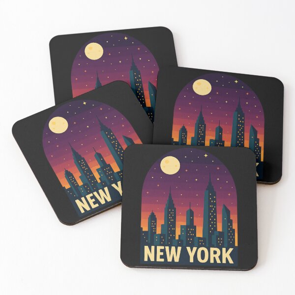 Item preview, New York Skyline Sunset Art Vintage City Night Illustration designed and sold by DrawHandArt.