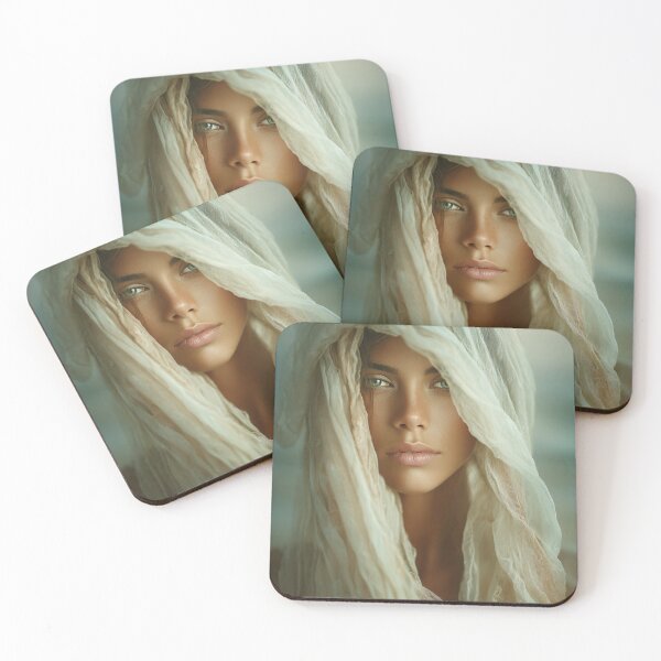 Item preview, Desert Moon Veil – Ethereal Portrait Wrapped in Soft Linen - AI Art designed and sold by Couture Legends.