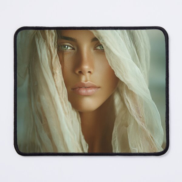 Item preview, Desert Moon Veil – Ethereal Portrait Wrapped in Soft Linen - AI Art designed and sold by Couture Legends.