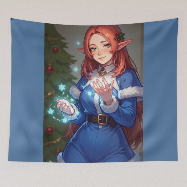 Item preview, Elf with Christmas tree and blue stars designed and sold by ArtsJulian.
