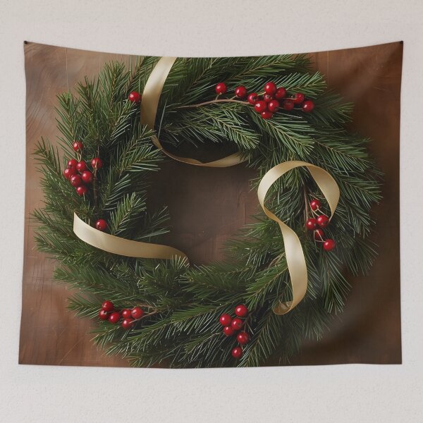 Item preview, Golden Ribbon Christmas Wreath – Cozy Rustic Art designed and sold by Valeree Store.
