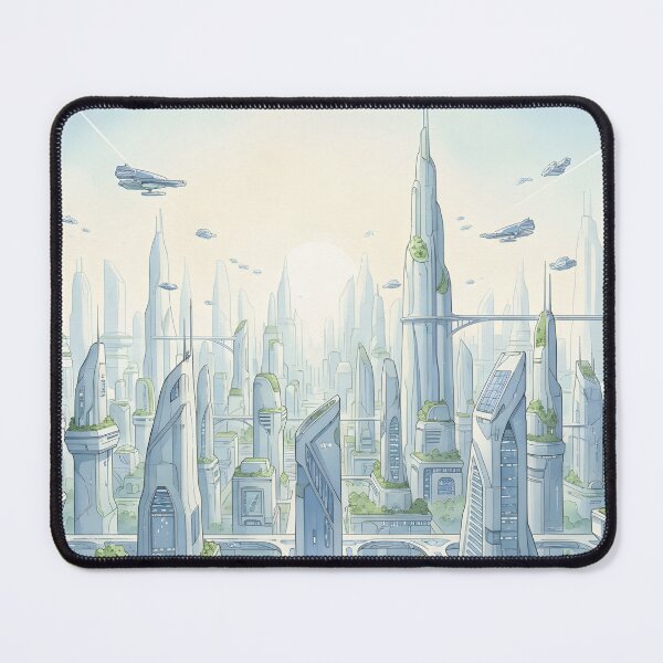 Item preview, Wide view of a pristine sustainable futuristic city at sunrise designed and sold by homydesign.