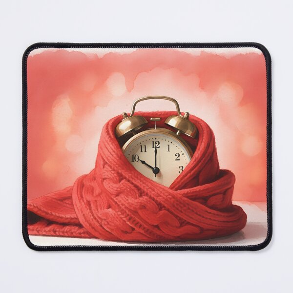 Item preview, Vintage Alarm Clock Wrapped in a Red Knit Scarf Watercolor designed and sold by homydesign.