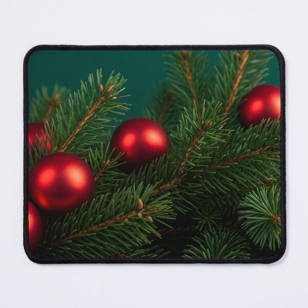 Item preview, Close up of rich green pine branches decorated with red christmas ornaments designed and sold by homydesign.